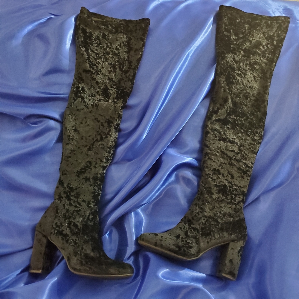 Report Black Velvet Over the Knee Boots